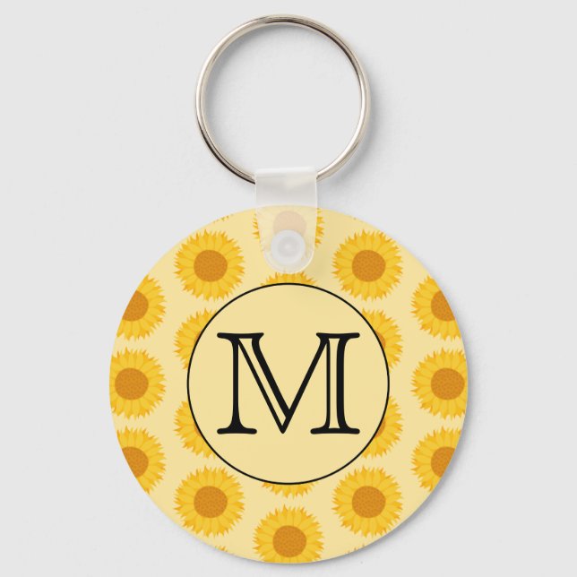 Custom Monogram, with Yellow Sunflowers. Key Ring (Front)