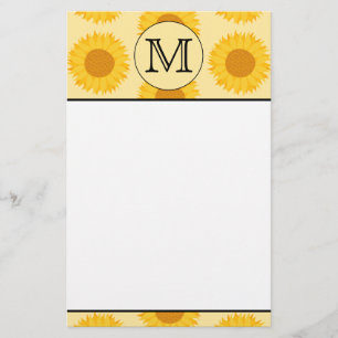 Custom Monogram, with Yellow Sunflowers. Stationery