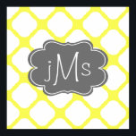 Custom Monogram Yellow and White Art Deco Pattern Poster<br><div class="desc">A pattern of modern art deco shapes are on a sunny yellow background. A decorative grey monogram centre is easy for you to personalise with your initial. This would make a wonderful wedding gift. Please feel free to contact me if you need help with customising.</div>
