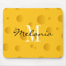 Custom monogram yellow swiss cheese mouse pad