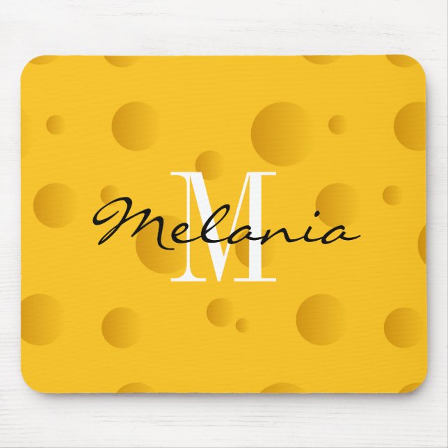 Custom monogram yellow swiss cheese mouse pad (Front)