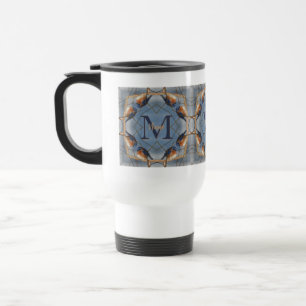 Custom Monogram Your Initial Bluebird Nature Art Travel Mug