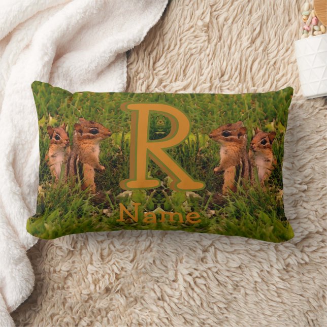 Custom Monogram Your Initial Name Chipmunks Lumbar Cushion (Blanket)