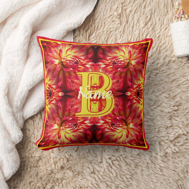 Custom Monogram Your Initial Name Dahlia Flower Cushion (Blanket)
