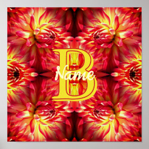 Custom Monogram Your Initial Name Dahlia Flower Poster
