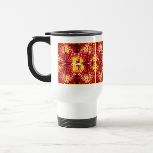 Custom Monogram Your Initial Name Dahlia Flower  Travel Mug (Left)
