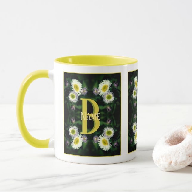 Custom Monogram Your Initial Name Daisy Art Mug (With Donut)