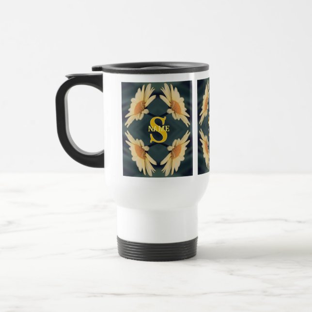 Custom Monogram Your Initial Name Daisy Art Travel Mug (Left)