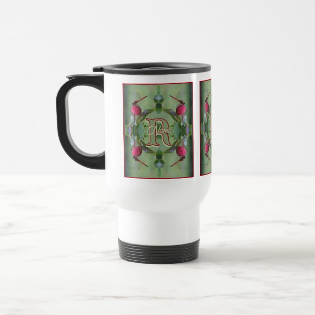 Custom Monogram Your Initial Name Dragonfly Art Travel Mug (Left)