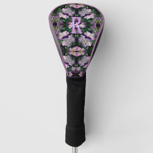 Custom Monogram Your Initial Name Geranium Art Golf Head Cover (Front)