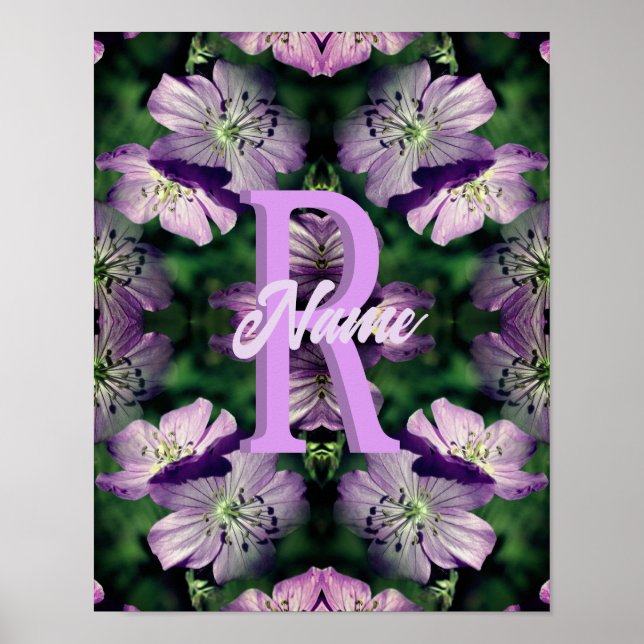 Custom Monogram Your Initial Name Geranium Art Poster (Front)