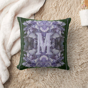 Custom Monogram Your Initial Name Hydrangea Flower Cushion