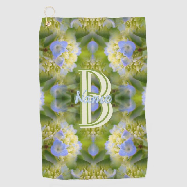 Custom Monogram Your Initial Name Hydrangea Flower Golf Towel (Front)