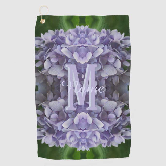 Custom Monogram Your Initial Name Hydrangea Flower Golf Towel (Front)