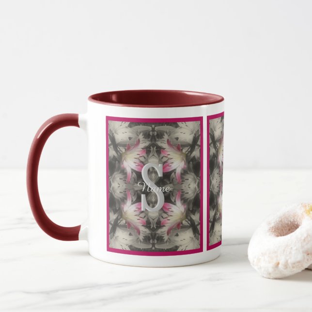 Custom Monogram Your Initial Name Lilies Mug (With Donut)