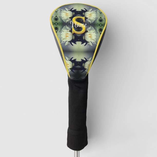 Custom Monogram Your Initial Name Lotus Flower  Golf Head Cover (Front)