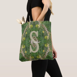 Custom Monogram Your Initial Name Nature Art Tote Bag