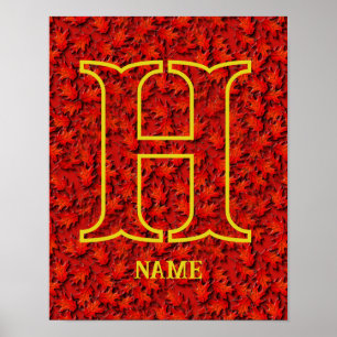 Custom Monogram Your Initial Name Oak Leaves Poster