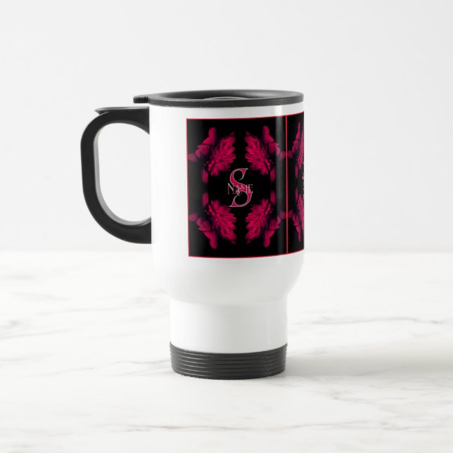 Custom Monogram Your Initial Name Peony Floral Art Travel Mug (Left)