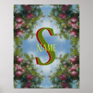 Custom Monogram Your Initial Name Red Apples Art Poster