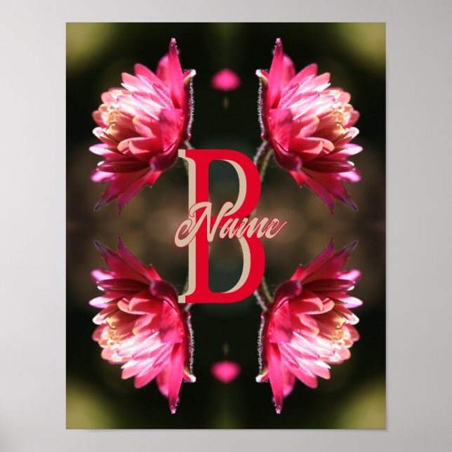 Custom Monogram Your Initial Name Red Flower Poster (Front)