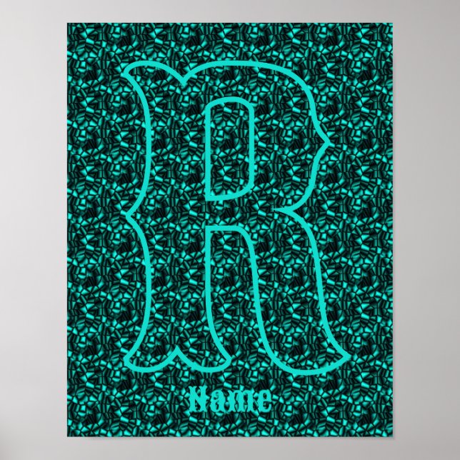 Custom Monogram Your Initial Name Turquoise Poster (Front)