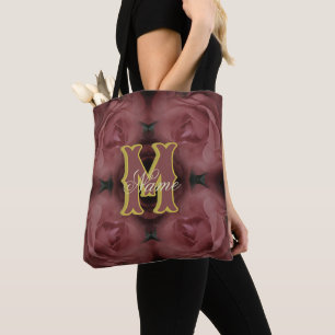Custom Monogram Your Initial Name Vintage Roses Tote Bag