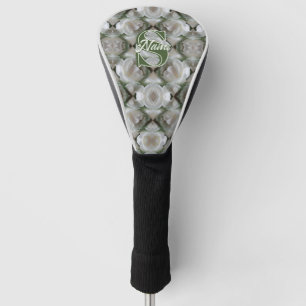 Custom Monogram Your Initial Name White Rose Golf Head Cover
