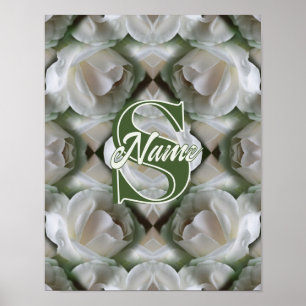 Custom Monogram Your Initial Name White Rose Poster