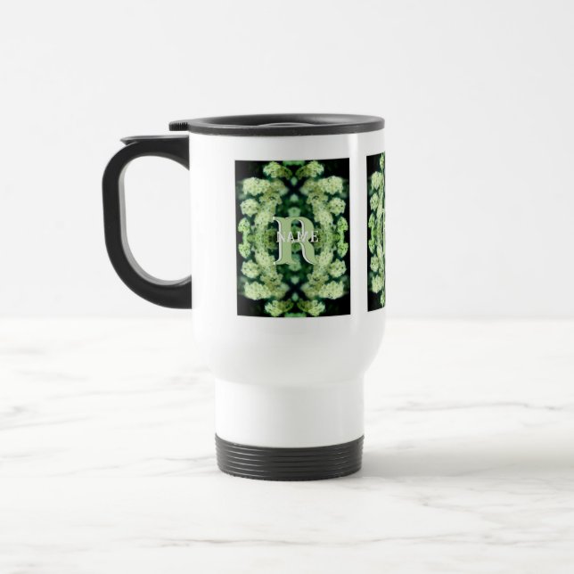 Custom Monogram Your Initial Name Wild Roses Travel Mug (Left)