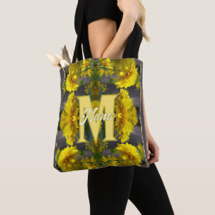 Custom Monogram Your Initial Name Yellow Flowers Tote Bag