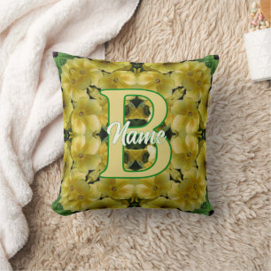 Custom Monogram Your Initial Primrose Flower Art Cushion