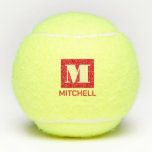 Custom Monogram Your Name Bold Initial Tennis Balls<br><div class="desc">Personalised tennis balls printed with custom name or text in a bold block serif letter font and simple modern tennis monogram in vibrant RED INK. Any tennis player would appreciate the bold and modern look on these monogrammed practice balls.</div>
