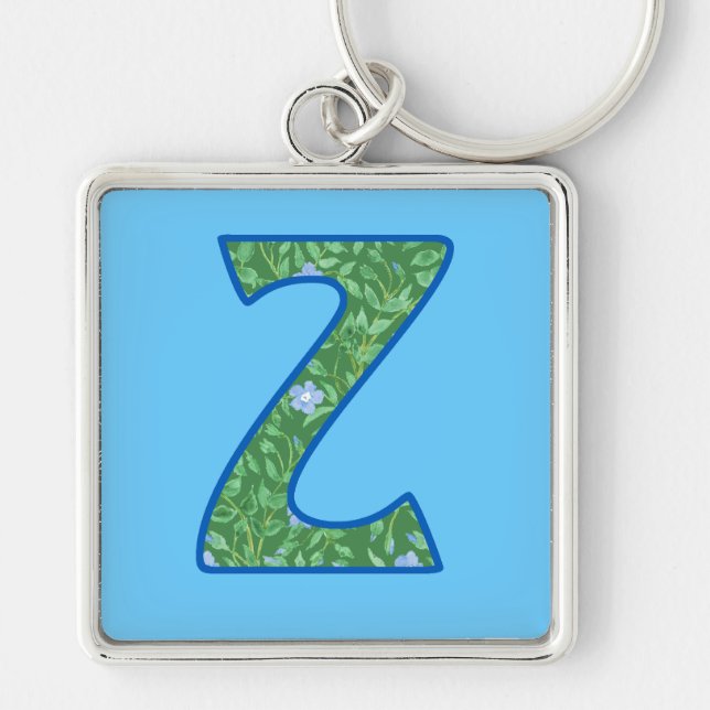 Custom Monogram Z Keychain, Ditsy Floral Pattern Key Ring (Front)