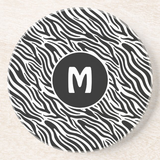 Custom Monogram Zebra Pattern Coaster (Front)