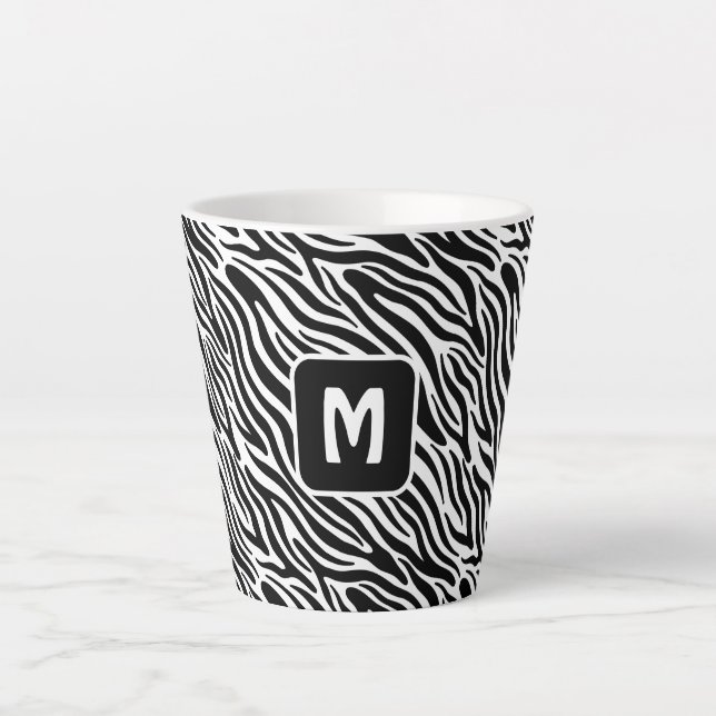 Custom Monogram Zebra Pattern Latte Mug (Front)
