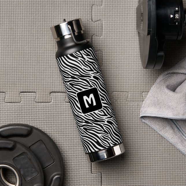 Custom Monogram Zebra Pattern Water Bottle (Gym (Rotated))