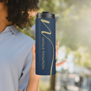 Custom Monogramed Personalised With Name Blue Gold Thermal Tumbler