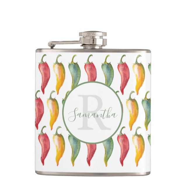 Custom Monogramed Unique Chilli Pepper Flask (Front)