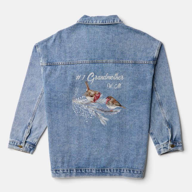 Custom Monogrammed #1 Grandmother Watercolor Birds Denim Jacket (Back)