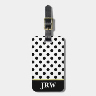 Custom Monogrammed Black and White Polka Dot Luggage Tag