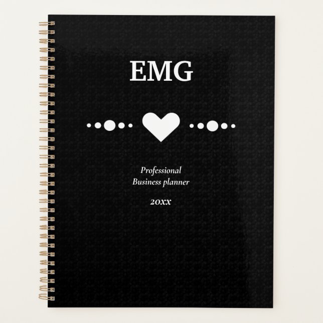 Custom Monogrammed black white business Planner (Front)