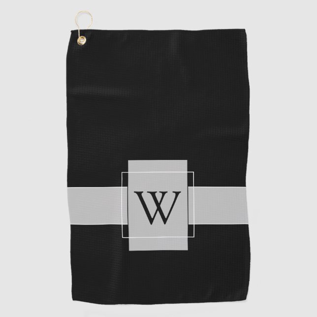 Custom Monogrammed Black White Golf Towel (Front)