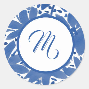Custom Monogrammed Blue Initial Classic Round Sticker