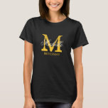 Custom monogrammed bridesmaid shirt | yellow gold<br><div class="desc">Personalised monogram bride to be t shirts | yellow gold and black colours. Monogrammed tees with custom name in elegant script text. Personalise for bride,  bridesmaids,  flower girl,  maid of honour,  matron of honour,  mother of the bride etc. Cute idea for wedding party,  bridal shower and bachelorette party.</div>