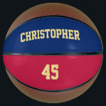 Custom Monogrammed Club Team Player Name Number Basketball<br><div class="desc">Create your own custom, personalised, faux gold elegant stylish typography / script / text / name, USA flag blue & red, regulation size, hand stitched basketball. Simply enter the player / team / club / school / college / event / tournament name, and player jersey number, to customise. While you...</div>