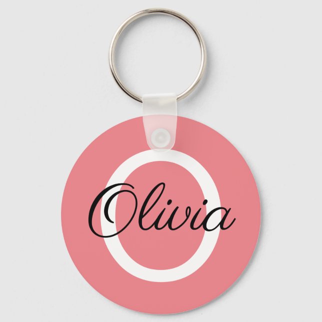Custom monogrammed coral pink keychain gift (Front)