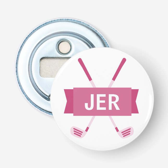 Custom Monogrammed Crossed Club Pink Ladies Cool Bottle Opener (Front)