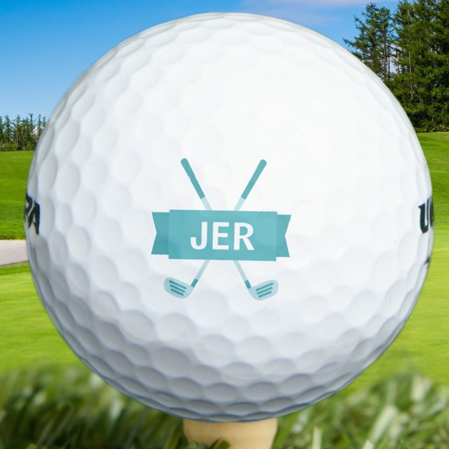 Custom Monogrammed Crossed Club Teal Green Cool Golf Balls (Custom Monogrammed Crossed Club Teal Green Cool Golf Balls)