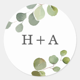 Custom Monogrammed Eucalyptus Wedding Sticker